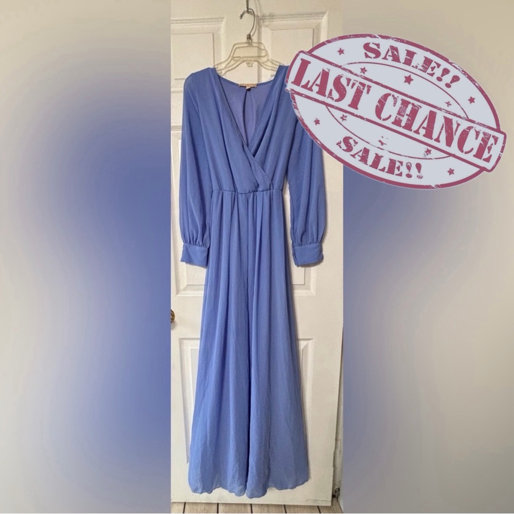 Ricarica Women’s L Elegant Blue Long-Sleeve Formal Gown